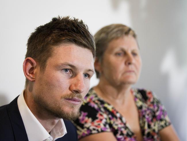 Cameron Bancroft after returning from South Africa. Picture: AAP/Tony McDonough