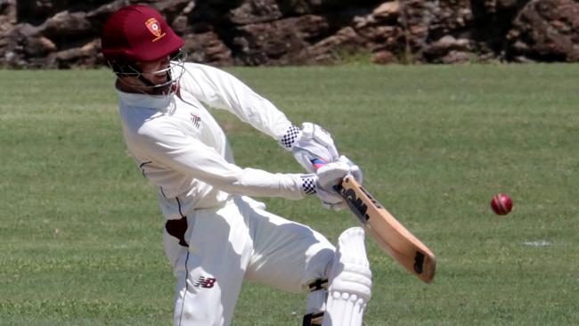 Lachie Donahue hits out during the St Peters innings.