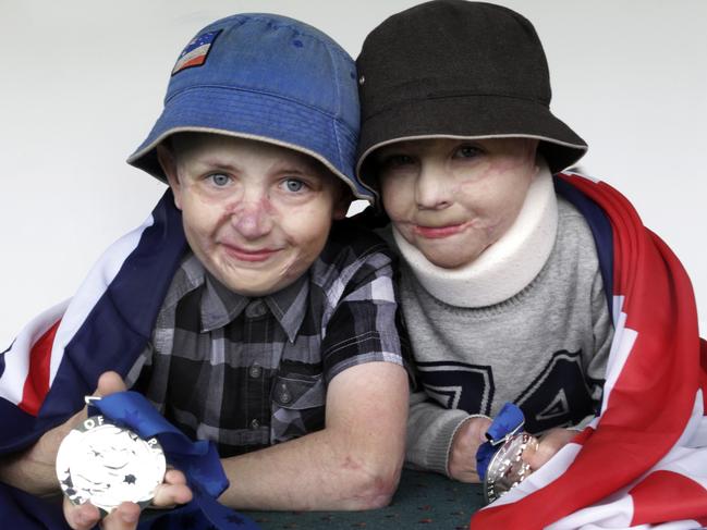 Pride of Australia awards at the Bellerive Century room picture of child of Courage award winners from left Fletcher and Spencer Connellyu