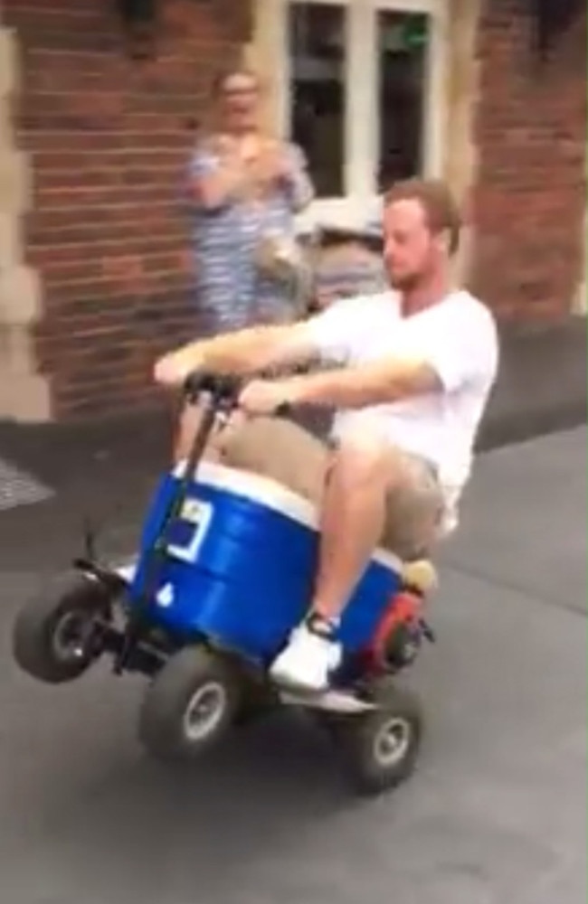 James Wallace riding his motorised Esky. Picture: Facebook