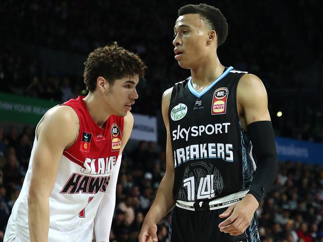 Young US stars LaMelo Ball (left) and RJ Hampton have had a big impact on the NBL. Picture: Getty Images