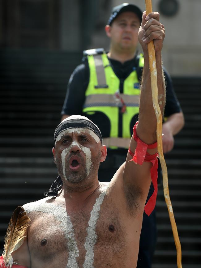 Invasion Day rally on Australia Day, Melbourne. Picture: Nicole Garmston