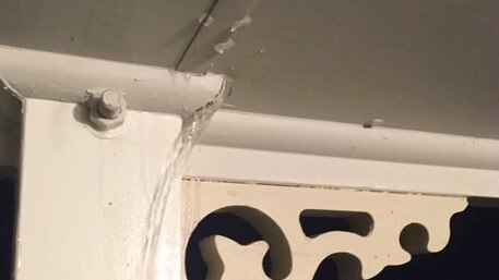 Water leaking through a newly-build home ... one of the issues the Batten family say they faced after being handed key to their brand new home. Picture supplied.