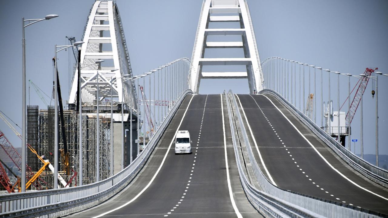 A view of the new bridge linking Russia and the Crimean peninsula prior to its opening ceremony near Kerch, Crimea. Picture: Alexander Nemenov/Pool Photo via AP