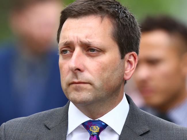 Victorian Leader of the Opposition Matthew Guy attends the state funeral for Sisto Malaspina at St Patrick's Cathedral in Melbourne, Tuesday, November 20, 2018. Sisto Malaspina, co-owner of Pellegrini's Espresso Bar, was killed on Friday 9 November after he was attacked by a lone terrorist who set his car alight in Bourke Street and started stabbing passers-by. Two other men were injured. Police shot the attacker at the scene and he later died in hospital. (AAP Image/Getty Pool, Michael Dodge) NO ARCHIVING