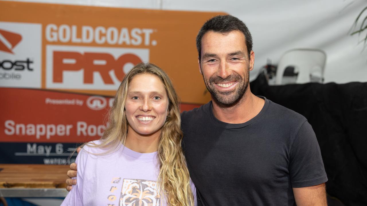 Francisca Veselko and Rodrigo Sousa at the Gold Coast Pro surfing contest launch party at Snapper Rocks, for The Pulse. Picture: Celeste Humphrey