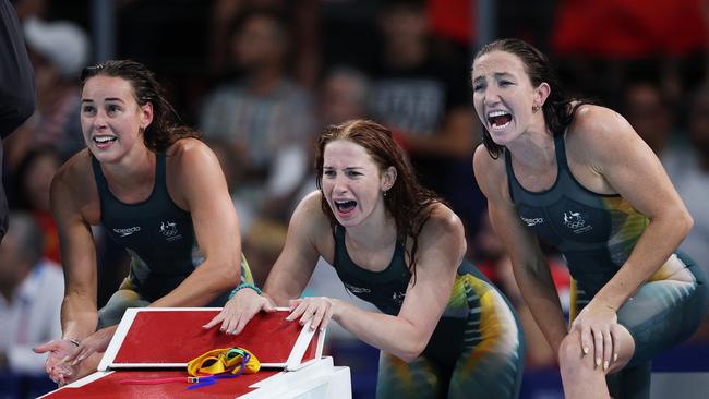 They cheered Ariarne Titmus home for the gold. (Photo by Adam Pretty/Getty Images)