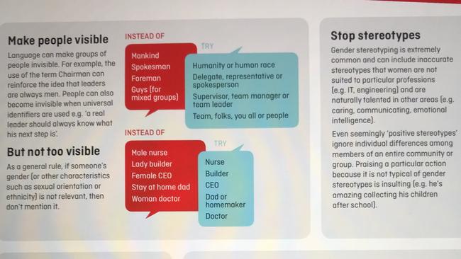 An excerpt from the Qantas booklet that outlines how staff should interact with other staff members and customers. (Pic: News Corp)