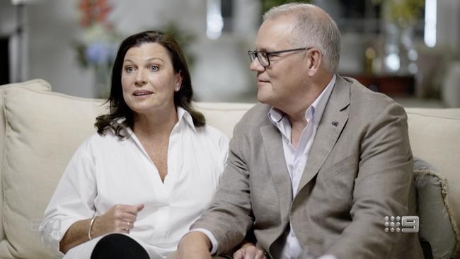 Jenny Morrison leapt to her husband’s defence in the couple’s sit-down with Nine’s Karl Stefanovic. Picture: Nine