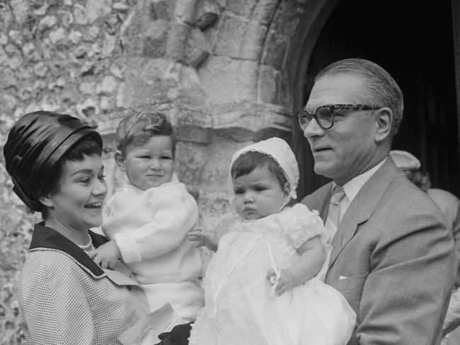 Joan Plowright, holding son Richard, and Laurence Olivier pictured attending the christening of their daughter Tamsin in 1963. Picture: Getty Images