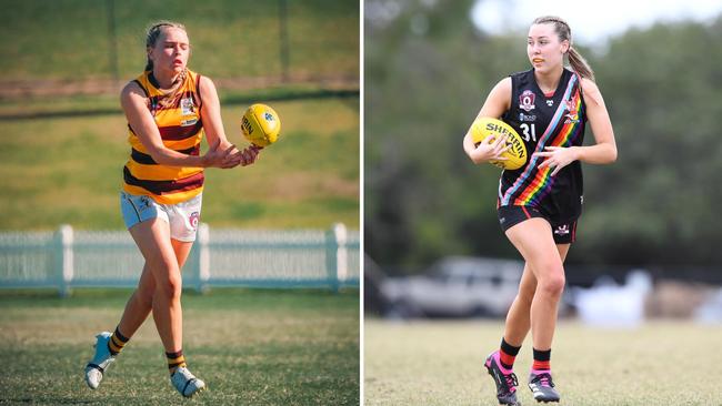 Aspley Hornets QAFLW player Gabrielle Roberts and Yeronga star Holly Mills. Pictures: Brooke Sleep Media.