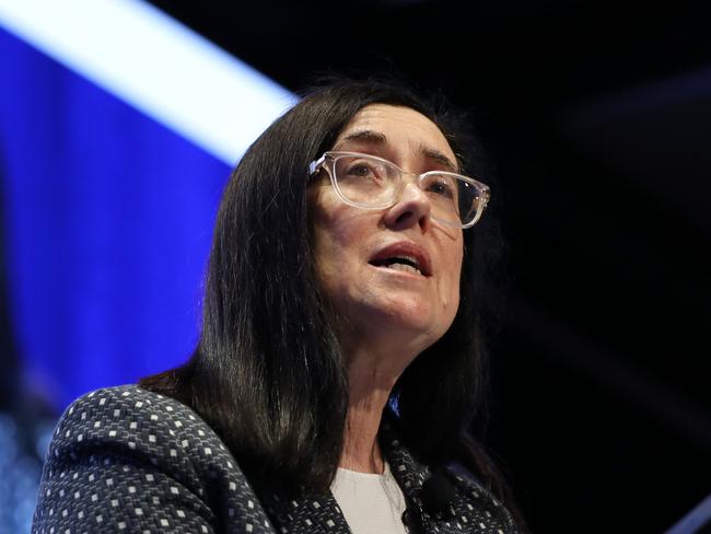 Australian Competition and Consumer Commission Chair Gina Cass-Gottleib speaking at the AFR Banking Summit. Jane Dempster/The Australian.