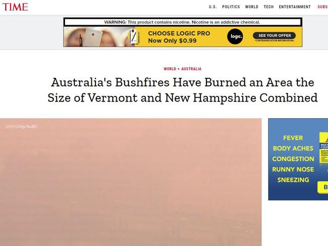 Time magazine bushfires. Picture: Time magazine.