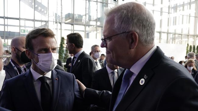 Mr Macron and Mr Morrison engaged in a war-of-words ahead of the COP26 climate conference in Glasgow. Picture: Adam Taylor