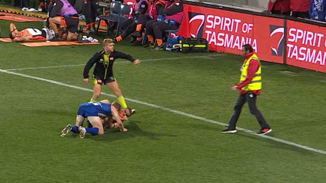 Blundstone Arena Video of security guard stepping onto field to