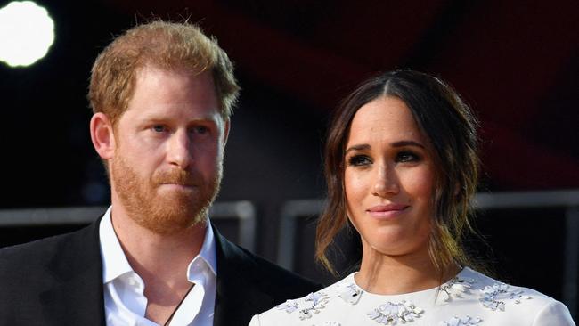 (FILES) Britain's Prince Harry and Meghan Markle speak during the 2021 Global Citizen Live festival at the Great Lawn, Central Park on September 25, 2021 in New York City. A multi-million-dollar deal between a media group run by Britain's Prince Harry and his wife Meghan Markle, and streaming giant Spotify is to end, a report said June 15, 2023. (Photo by Angela Weiss / AFP)