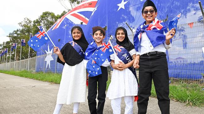 Kids from The Ahmadiyya Muslim Community of Sydney celebrate Australia Day. Picture: Getty Images