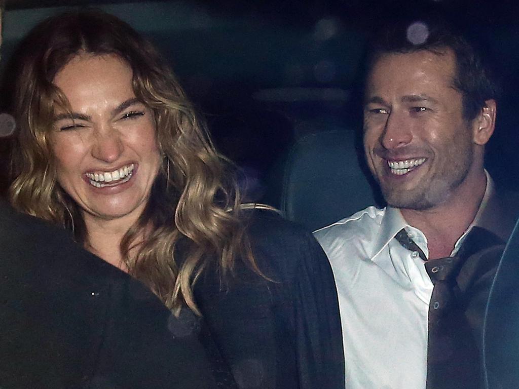 Lily James and Glen Powell were seen leaving the Charles Finch &amp; Chanel BAFTA Party in Mayfair, London. Picture: GoffPhotos.com