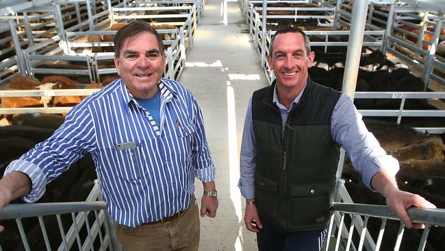 Happier times: Brendan Abbey and Rohan Arnold, at the Yass saleyards in August 2016. Picture: Kym Smith