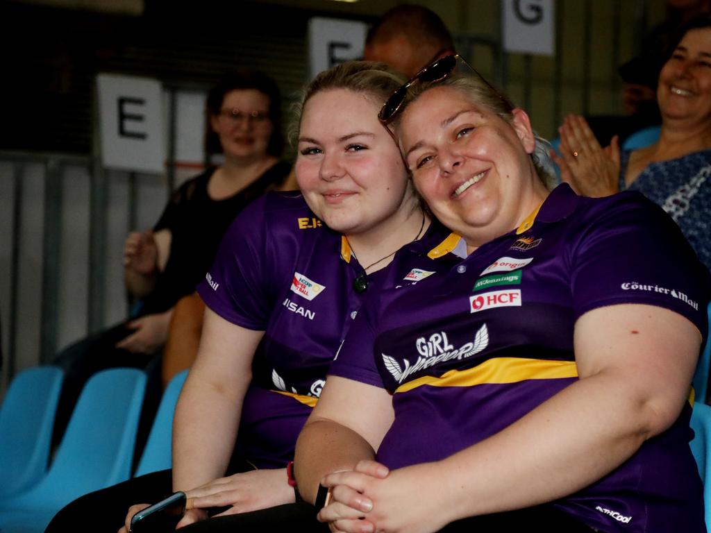 Super Netball game between Firebirds and Vixens at Cairns pop up stadium. Taylah and Linda Pascoe. PICTURE: STEWART McLEAN