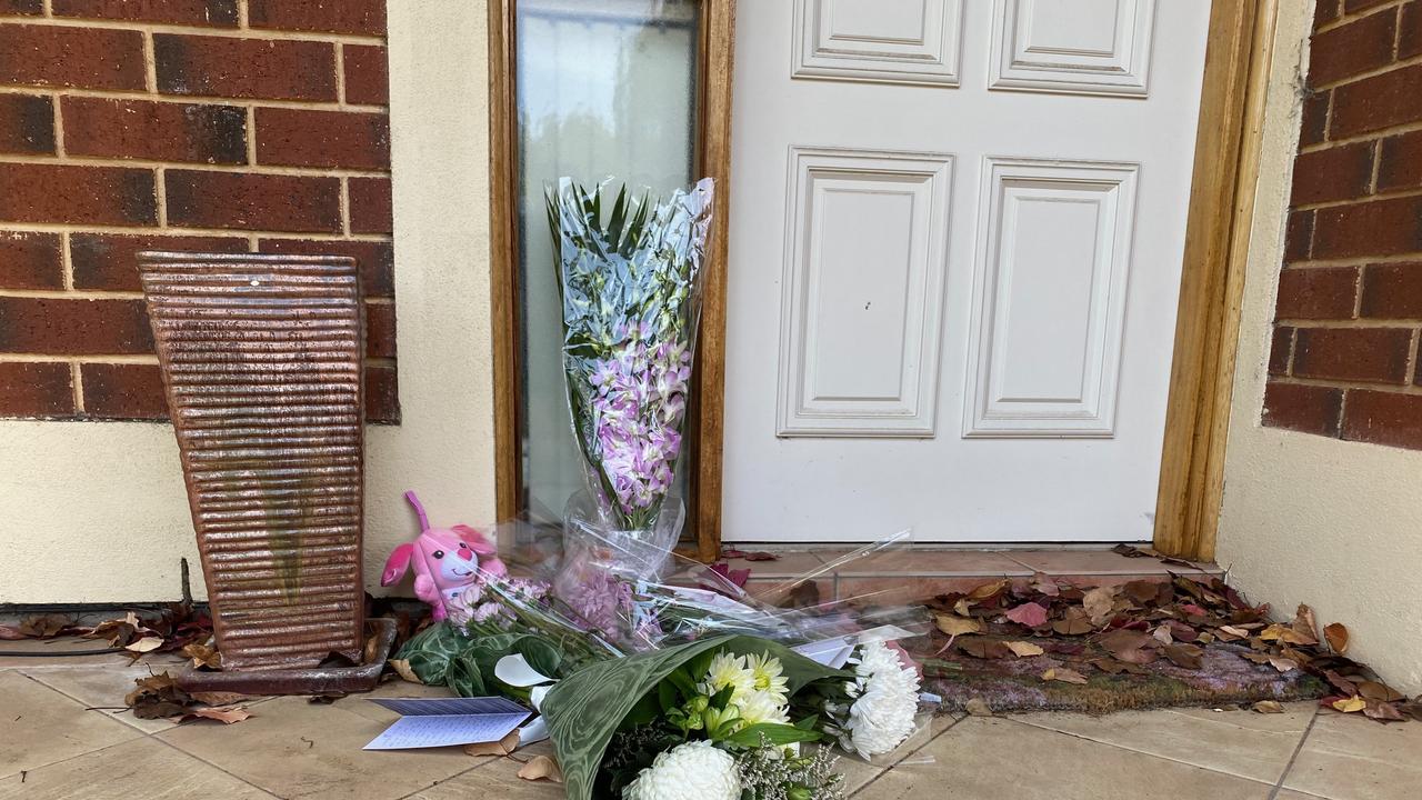 Flowers left outside Ms Smith’s Kensington Park home. Picture: Gabriel Polychronis,