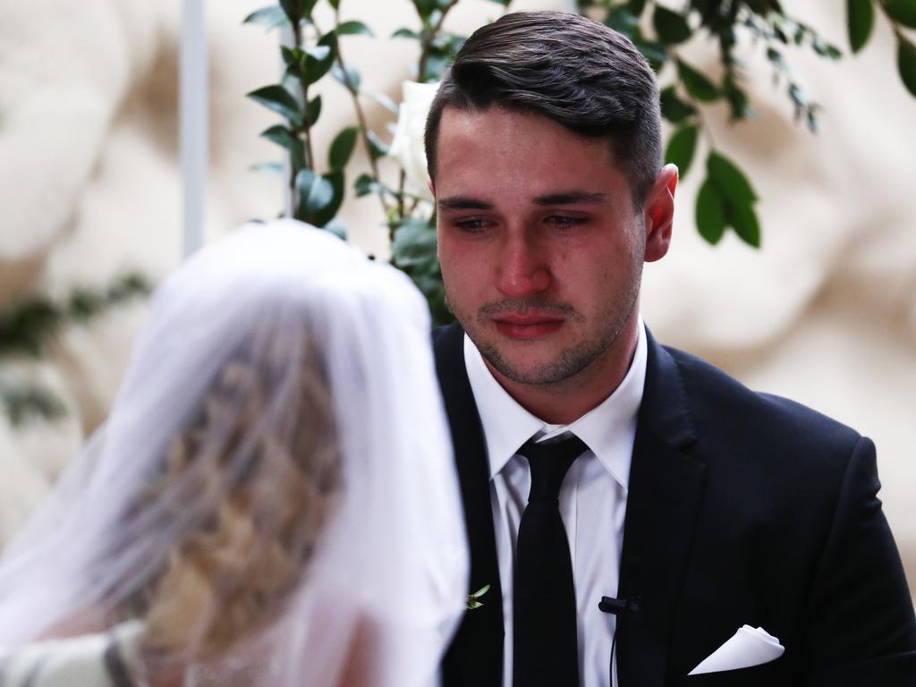 Ashleigh married the love of her life Jason Hale, 23, in an emotional ceremony on September 5 at SeaWorld Nara Resort on the Gold Coast. Picture: Jason O'Brien