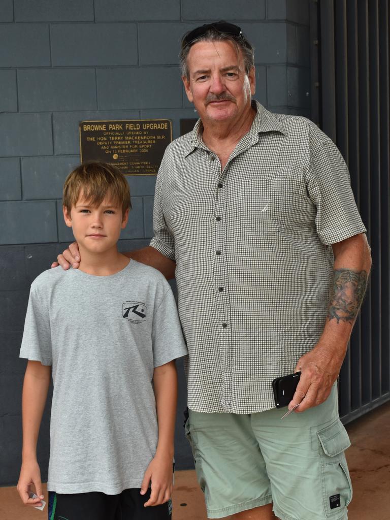 Davis McDonald and Bob Milburn at the Capras menâ&#128;&#153;s and womenâ&#128;&#153;s season openers at Browne Park, Rockhampton, on March 11, 2023.