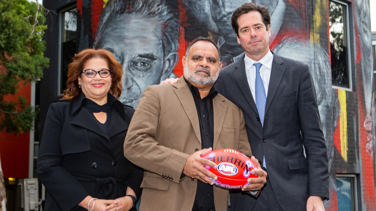 AFL General Manager Inclusion and Social Policy Tanya Hosch with Michael Long and McLachlan. Picture: Sarah Matray