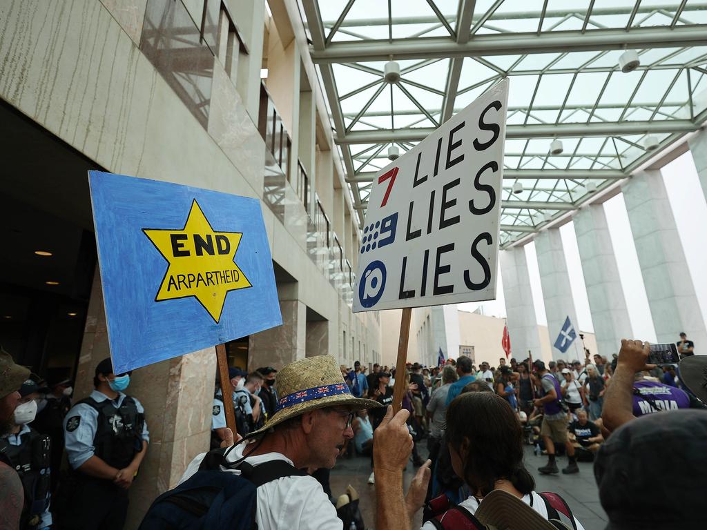 Protesters gather at Parliament House in Canberra. Picture: Gary Ramage/NCA NewsWire