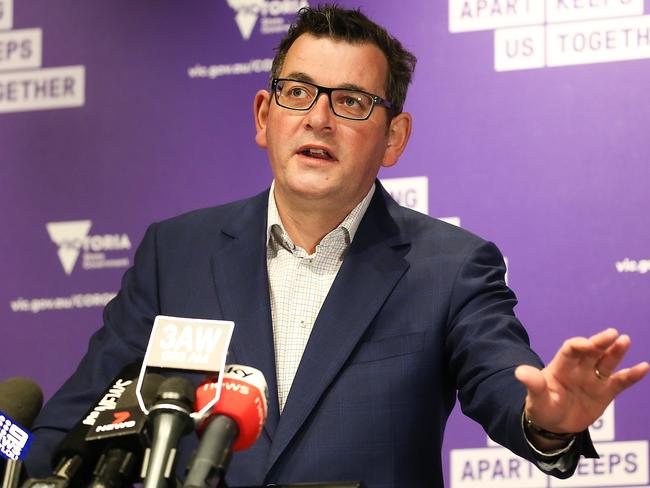 Victorian Premier Daniel Andrews on Monday discusses the latest restrictions. Picture: Ian Currie