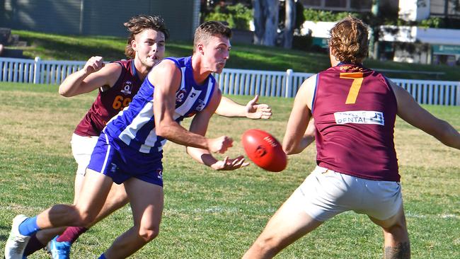 Mt Gravatt player Will Tasker Action in the QAFL match between Mt Gravatt and Palm Beach. Saturday June 12, 2021. Picture, Joh Gass