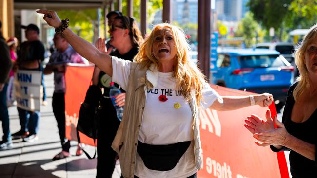 Anti-vaccine protesters outside the Supreme Court on Thursday. Picture: NCA NewsWire / Morgan Sette