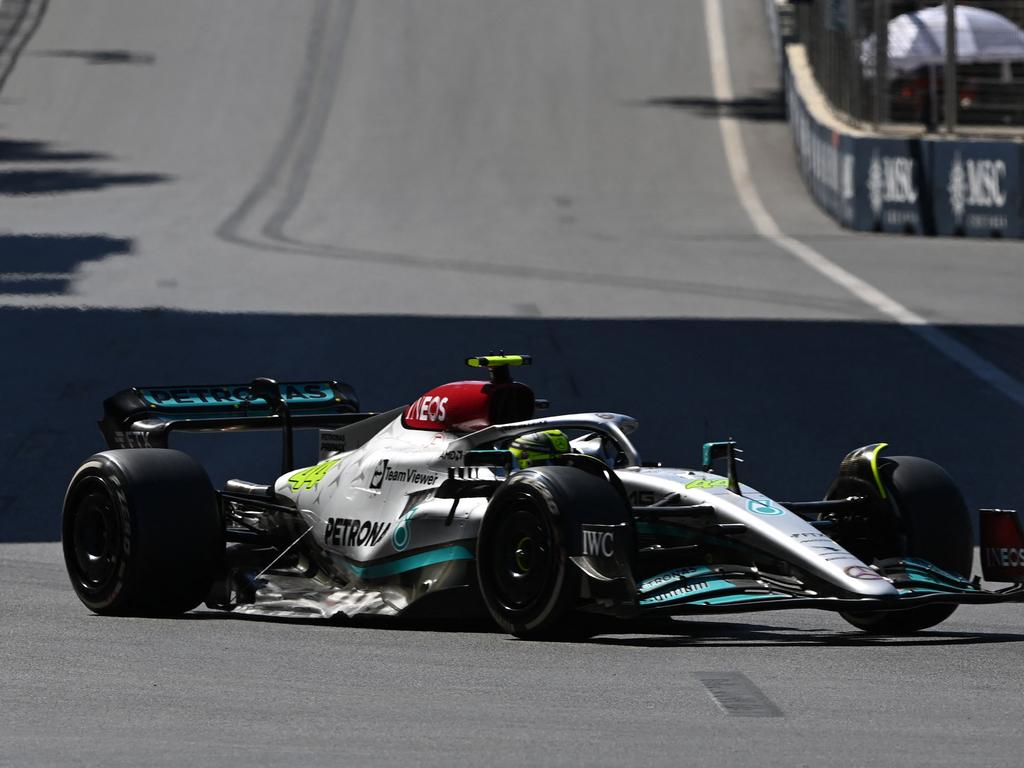 Lewis Hamilton steers his car during the Formula One Azerbaijan Grand Prix. Picture: OZAN KOSE / AFP