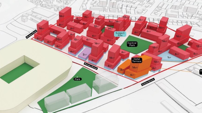 Artist impressions of the proposed redevelopment of the Penrith Paceway site by Capital Corp and Club Paceway.