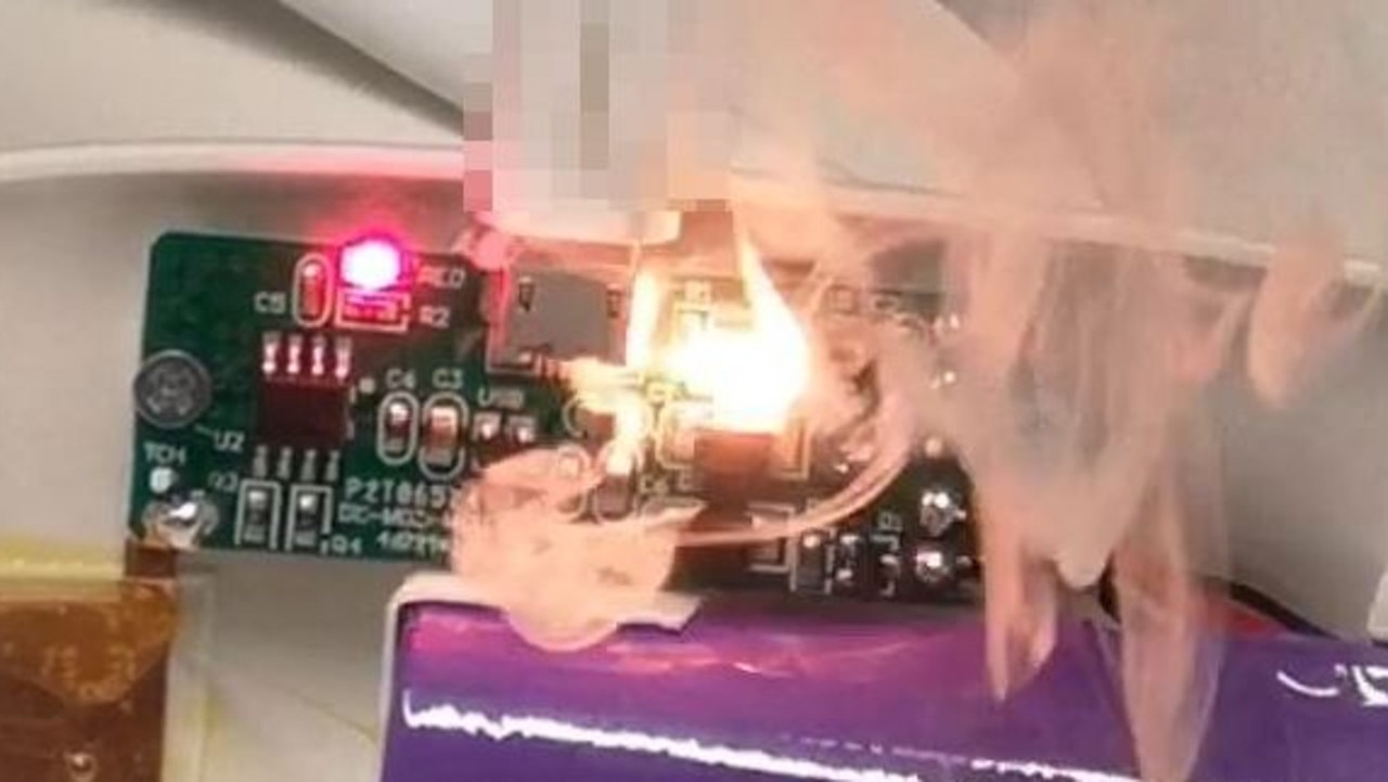 That transmitted data can cause problems, as this burning chip attacked by BadPower shows. Picture: Xuanwu Labs