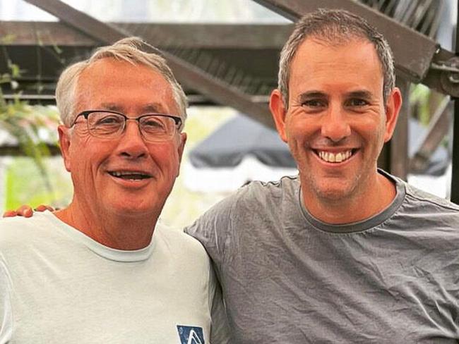 Jim Chalmers with mentor and former boss Wayne Swan in an image posted to social media over one year ago. Picture: LinkedIn