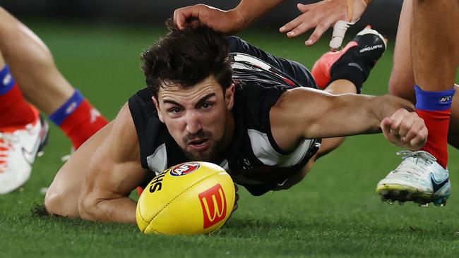 Josh Daicos in action against the Lions in round 23. Picture: Michael Klein