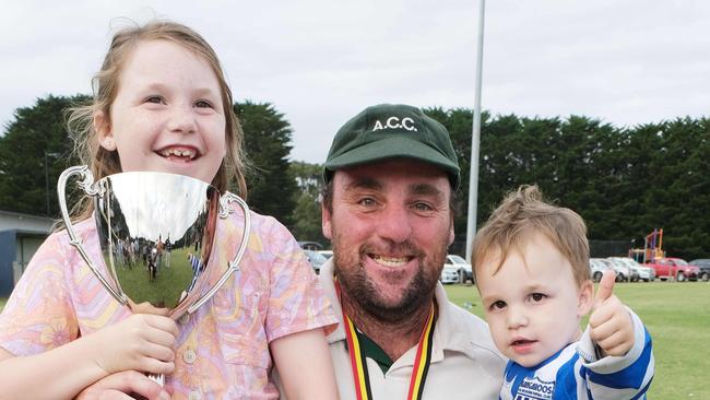 Anglesea premiership player Brett Venables with his children Alsie and Alfie. Picture: Mark Wilson