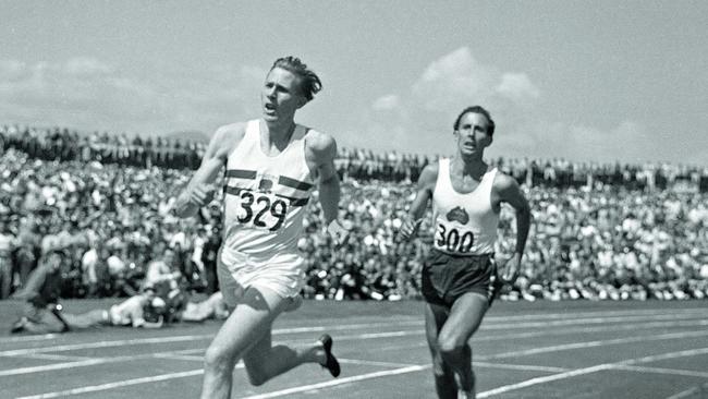 “The Miracle Mile” England’s Roger Bannister in action against Australian John Landy at Vancouver in 19547. Picture: Getty Images