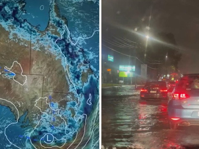 Video footage has captured the moment cars became stuck on a major road in Sydney’s south after heavy rain.