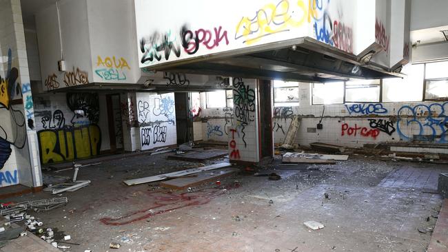 Inside the old Balmain Leagues Club site in Rozelle, which has been left derelict since 2009. Picture: John Appleyard