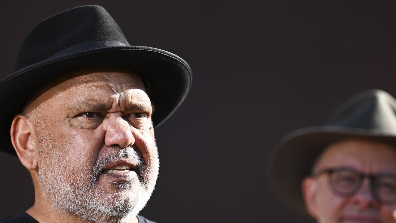 Noel Pearson advocating for the Voice to Parliament Australian referendum as Australian Prime Minister Anthony Albanese watches on. Picture: NCA NewsWire / Martin Ollman