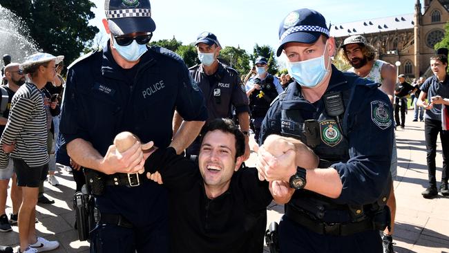 Police have arrested a number of people at the Sydney protests. Picture: NCA NewsWire/Joel Carrett