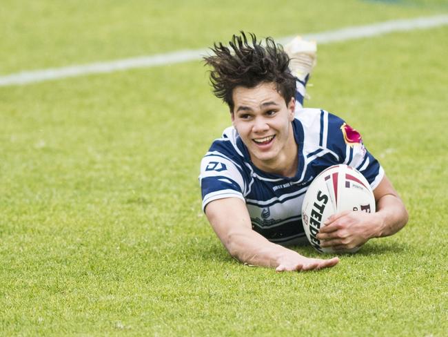 Angus Wright scores a try for St Mary's. St Marys v Coombabah in Allan Langer Cup. Wednesday, 22nd Jul, 2020.