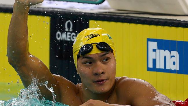 Kenneth To after winning the men’s 100m Breaststroke at the FINA Swimming World Cup in Dubai. Picture: AFP 