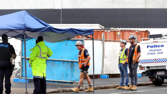 The worksite where two men were injured on Tuesday. Picture: Steve Pohlner