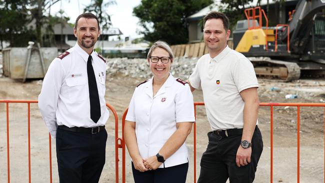 Salvation Army Far North Queensland captains Ben Johnson and Emma Johnson at the site of the new buildings with state manager for homelessness Aaron Pimlott. Picture: Brendan Radke