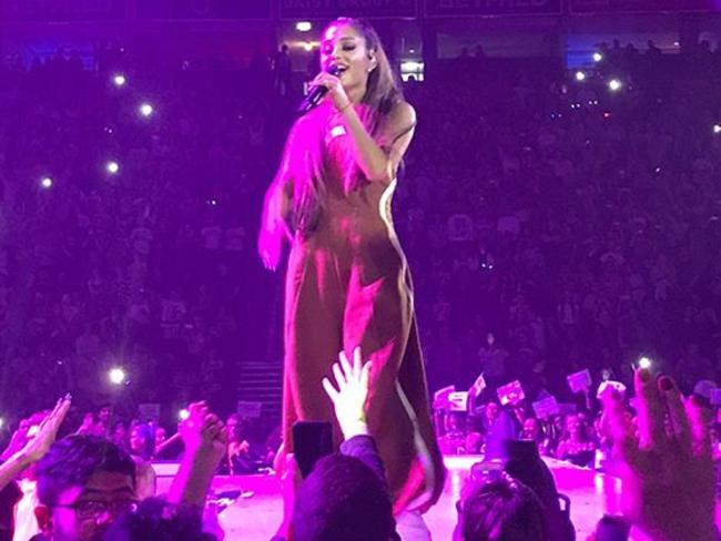 Ariana Grande performs on stage in Manchester before a suicide bomber detonated a device, killing 22 and injuring a further 59. Picture: alanandrews_1/Instagram