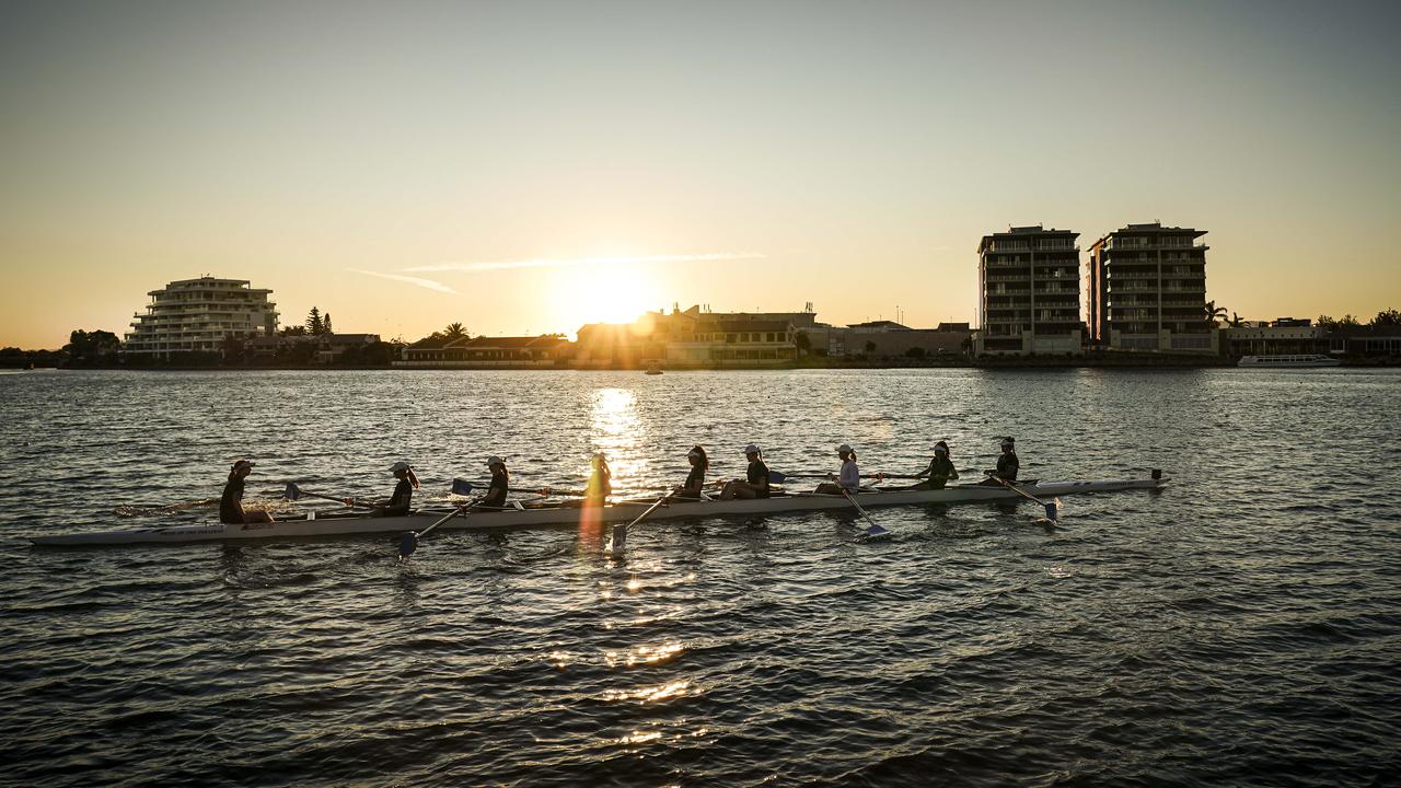 A shorter version of the Head Of The River regatta at West Lakes went ahead on Monday. Picture: AAP / Mike Burton