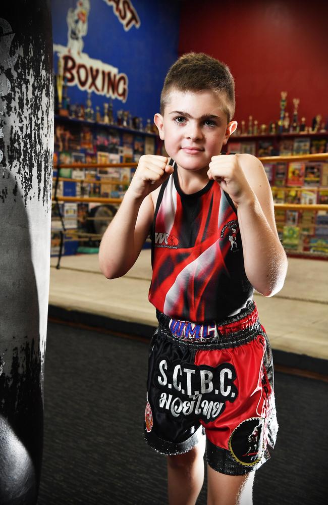 Fighter Charlie Turner, 11, will be competing at the National Muay Thai Champs in March. Picture: Patrick Woods.